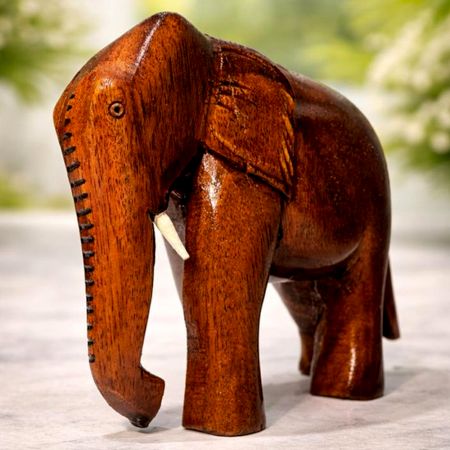Handcrafted Wood Elephant Figurine for Table Decor